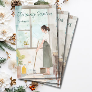 Waterverf geïllustreerde schoonmaakdiensten voor s visitekaartje