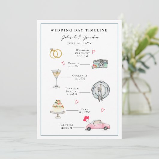 Waterverf geïllustreerde trouwdag programmakaart (Staand voorkant)