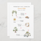 Waterverf Geïllustreerde trouwdag tijdlijn Programmakaart (Voorkant / Achterkant)