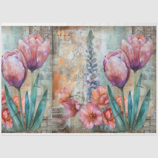 Waterverf Geïnspireerd Bloemen Decoupage Tissuepapier (Voorkant)