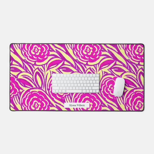 Waterverf Geïnspireerd Hot Pink Rozen Pattern Bureaumat (Keyboard & Muis)