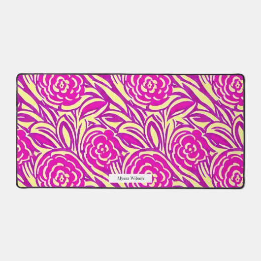 Waterverf Geïnspireerd Hot Pink Rozen Pattern Bureaumat (Voorkant)