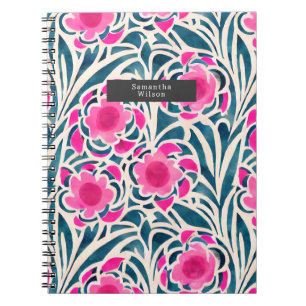 Waterverf geïnspireerd roze + blauwe botanische fl notitieboek