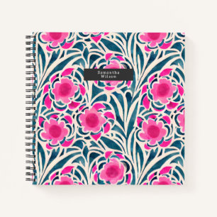 Waterverf geïnspireerd roze + blauwe botanische fl notitieboek