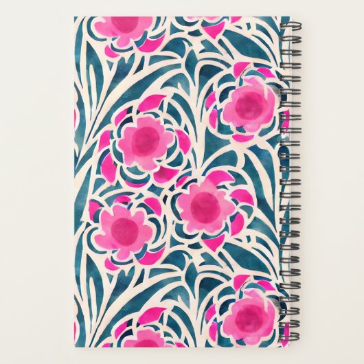 Waterverf geïnspireerd roze + blauwe botanische fl planner (Achterkant)