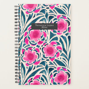 Waterverf geïnspireerd roze + blauwe botanische fl planner