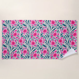 Waterverf geïnspireerd roze + blauwe botanische fl strandlaken