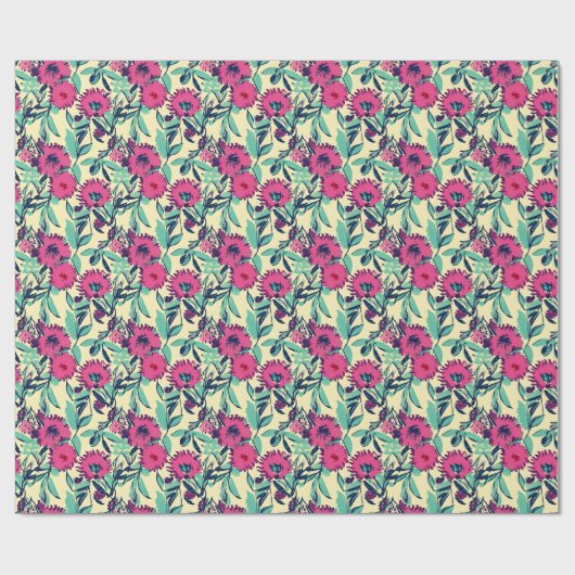 Waterverf geïnspireerd roze + groene botanische fl cadeaupapier (Vlak)