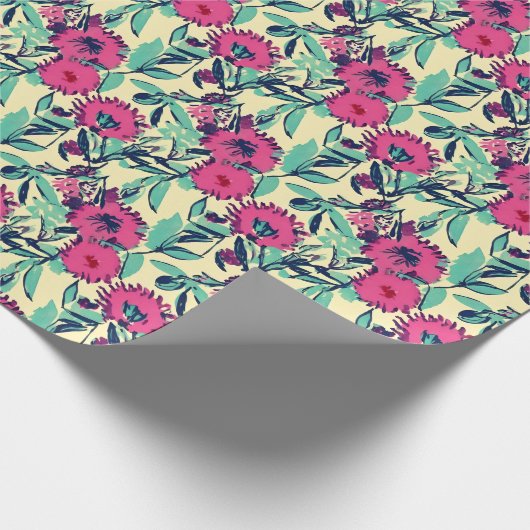 Waterverf geïnspireerd roze + groene botanische fl cadeaupapier (Hoek)
