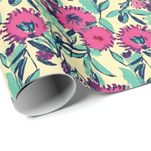 Waterverf geïnspireerd roze + groene botanische fl cadeaupapier (Rol Hoek)