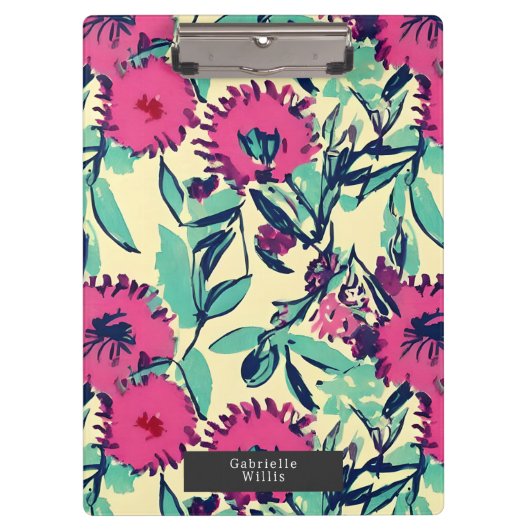Waterverf geïnspireerd roze + groene botanische fl klembord (Voorkant)