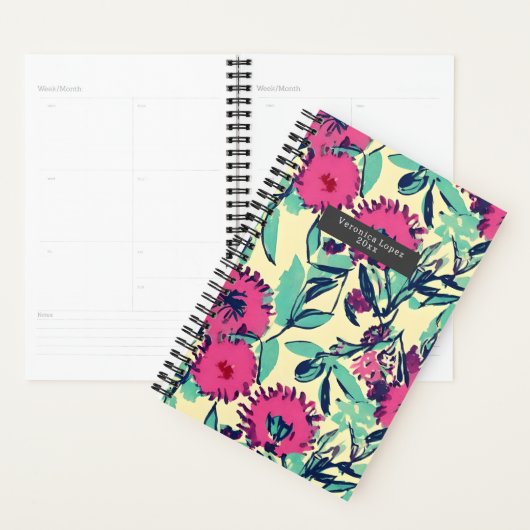 Waterverf geïnspireerd roze + groene botanische fl planner (Display)