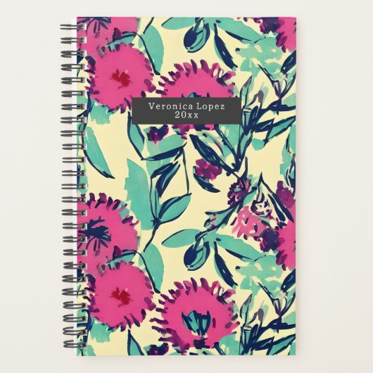 Waterverf geïnspireerd roze + groene botanische fl planner (Voorkant)