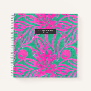 Waterverf geïnspireerde roze Aqua Damask Floral Notitieboek