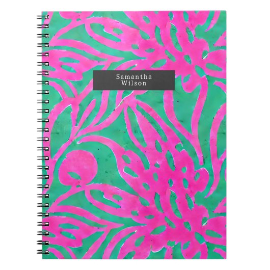 Waterverf geïnspireerde roze Aqua Damask Floral Pl Notitieboek (Voorkant)