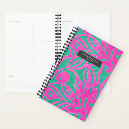 Waterverf geïnspireerde roze Aqua Damask Floral Planner (Display)