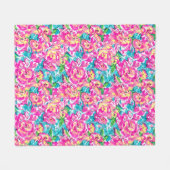 Waterverf geïnspireerde roze blauwe Floral Fleece Deken (Voorkant (Horizontaal))