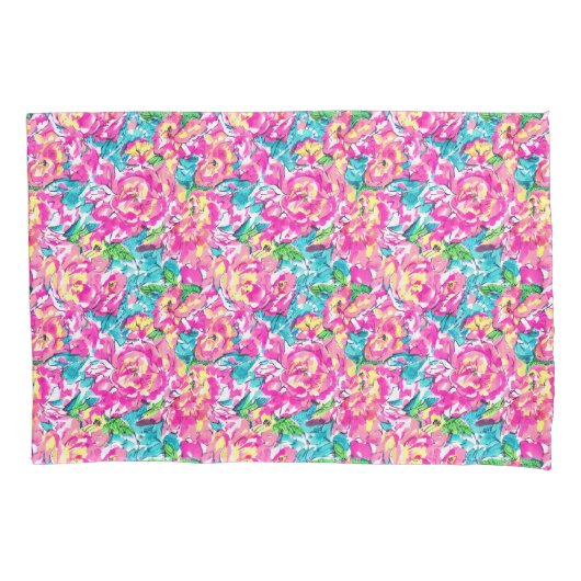 Waterverf geïnspireerde roze blauwe Floral Kussensloop (Voorkant)