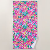 Waterverf geïnspireerde roze blauwe Floral Strandlaken (Voorkant)