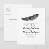 Waterverf geïnspireerde veer Save the date - Zwart Aankondigingskaart (Voorkant / Achterkant)