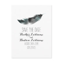 Waterverf geïnspireerde veer Save the date - Zwart