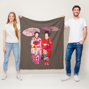Waterverf Geisha met kimono art thema Japan Fleece Deken