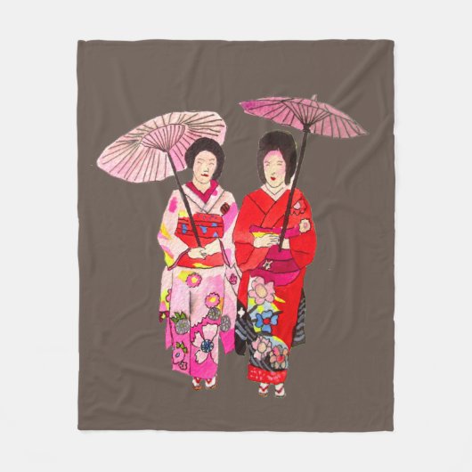 Waterverf Geisha met kimono art thema Japan Fleece Deken (Voorkant)
