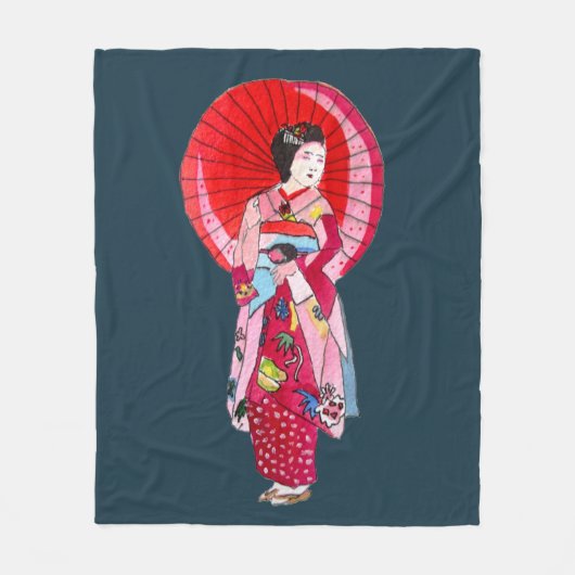 Waterverf Geisha met kimono art thema Japan Fleece Deken (Voorkant)