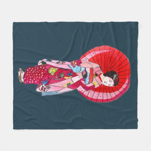 Waterverf Geisha met kimono art thema Japan Fleece Deken (Voorkant (Horizontaal))