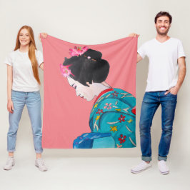 Waterverf Geisha met kimono art thema Japan Fleece Deken