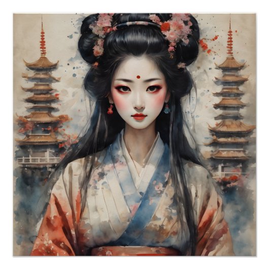 Waterverf Geisha nr. 2 Perfect Poster (Voorkant)
