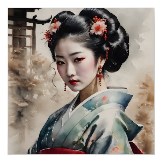 Waterverf Geisha nr. 3 Perfect Poster (Voorkant)