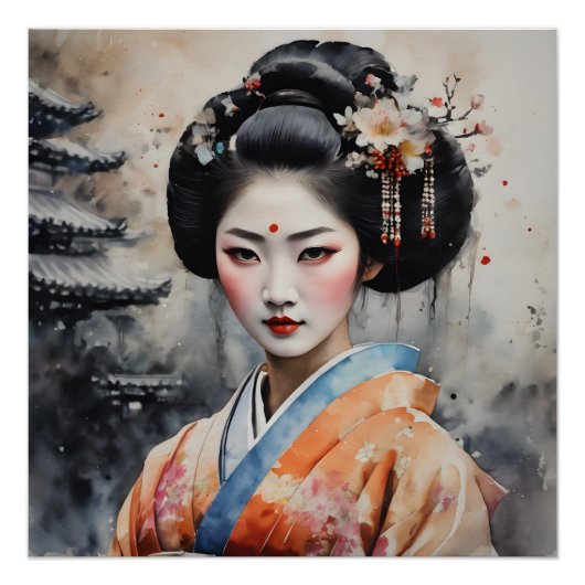 Waterverf Geisha nr. 5 Perfect Poster (Voorkant)