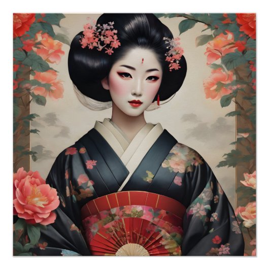 Waterverf Geisha nr. 6 Perfect Poster (Voorkant)