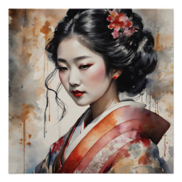 Waterverf Geisha nr. 9 Perfect Poster