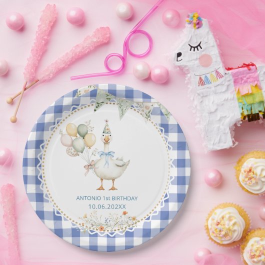 Waterverf Gekke Gans 1e verjaardag Papieren Bordje (Feest)