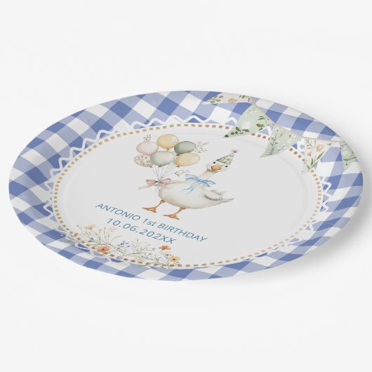 Waterverf Gekke Gans 1e verjaardag Papieren Bordje (Gekanteld)