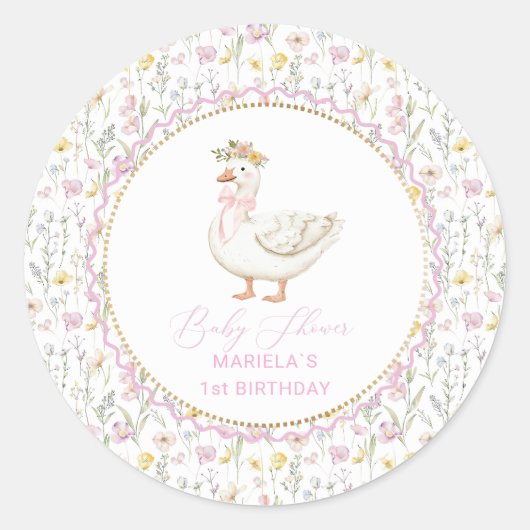 Waterverf Gekke gans verjaardagsfeestje Ronde Sticker (Voorkant)