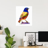 Waterverf gekleurd Bunting Song Bird Poster (Thuiskantoor)
