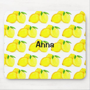 Waterverf gekleurd lemmetje geel fruitpatroon muismat