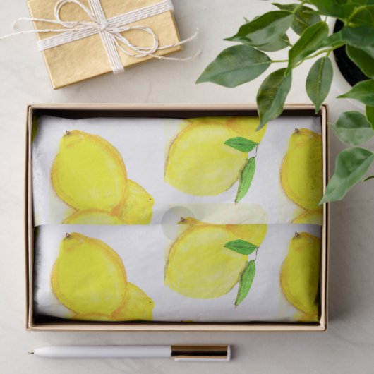 Waterverf gekleurd lemmetje geel fruitpatroon tissuepapier (Geschenk)