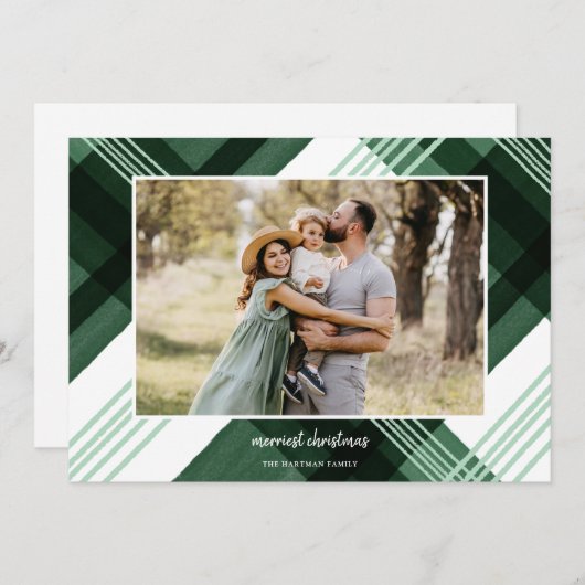 Waterverf gekleurd met groene kerstfoto feestdagenkaart (Voorkant / Achterkant)