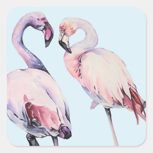 Waterverf gekleurde Flamingo Birds Vierkante Sticker (Voorkant)