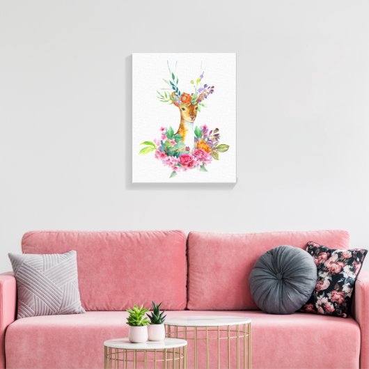 Waterverf gekleurde Floral Baby Deer Baby Nursery Canvas Afdruk (Insitu (Woonkamer))