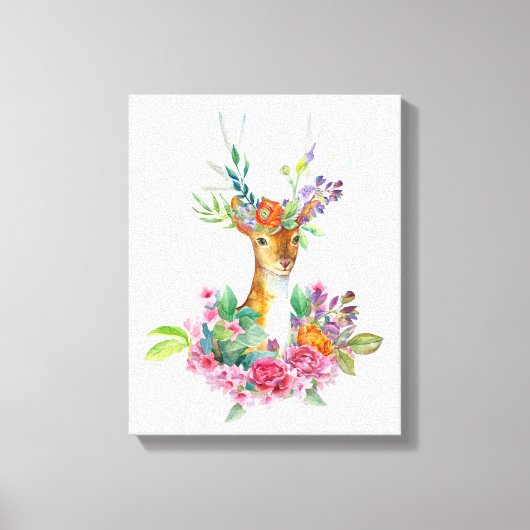 Waterverf gekleurde Floral Baby Deer Baby Nursery Canvas Afdruk (Voorkant)