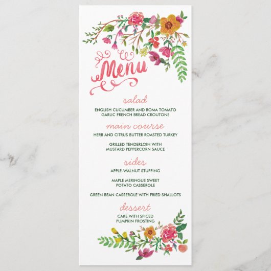 Waterverf gekleurde Floral Wedding Menu-kaarten Menu (Voorkant)
