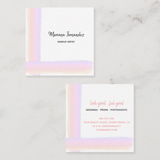 Waterverf gekleurde penseellijn snijdt artiest vierkante visitekaartje (Voorkant / Achterkant)