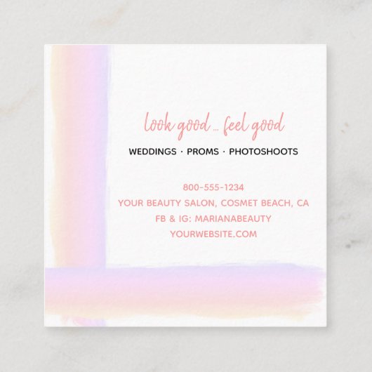 Waterverf gekleurde penseellijn snijdt artiest vierkante visitekaartje (Achterkant)