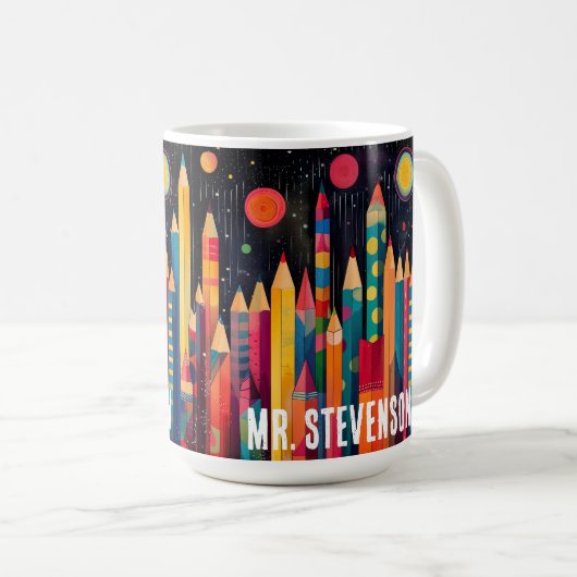 Waterverf gekleurde potloden, aangepaste leraar ca koffiemok (Voorkant rechts)