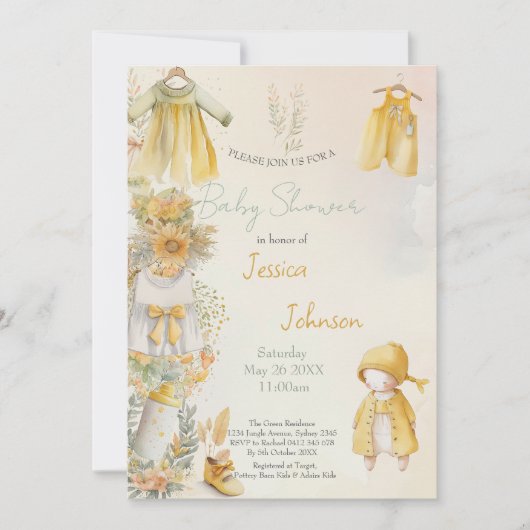 Waterverf gele baby Baby shower Kaart (Voorkant)